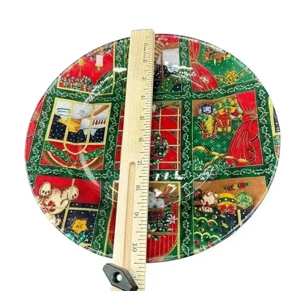 HANDMADE OLD FASHIONED CHRISTMAS COTTAGE CORE DECOUPAGE FABRIC GLASS PLATE - Picture 4 of 6